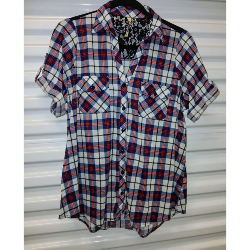 Women's R N B Plaid Flannel Shirt Size 1X White Blue
